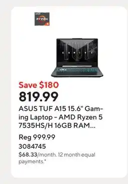 Staples ASUS TUF A15 15.6 Gaming Laptop - AMD Ryzen 5 7535HS/H 16GB RAM 512GB SSD Win 11 Home offer