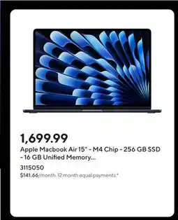 Staples Apple Macbook Air 15 - M4 Chip - 256 GB SSD - 16 GB Unified Memory - Midnight - English offer