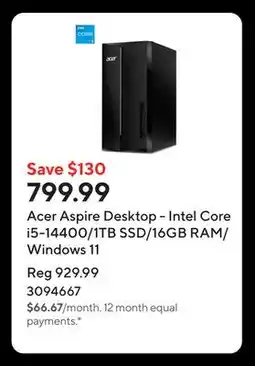 Staples Acer Aspire Desktop - Intel Core i5-14400/1TB SSD/16GB RAM/Windows 11 offer