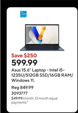 Staples Asus 15.6 Laptop - Intel i5-1235U/512GB SSD/16GB RAM/Windows 11 offer