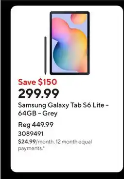 Staples Samsung Galaxy Tab S6 Lite - 64GB - Grey offer