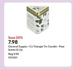 Staples General Supply + Co Triangle Tin Candle - Pear leaves & Lily offer