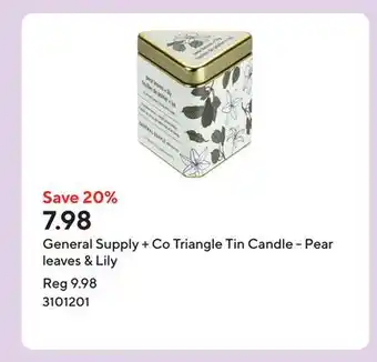 Staples General Supply + Co Triangle Tin Candle - Pear leaves & Lily offer