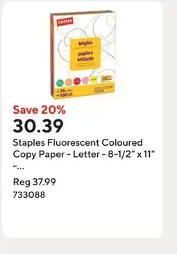 Staples Staples Fluorescent Coloured Copy Paper - Letter - 8-1/2 x 11 - Assorted Colours - Ream offer