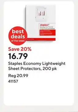 Staples Staples Economy Lightweight Sheet Protectors, 200 pk offer