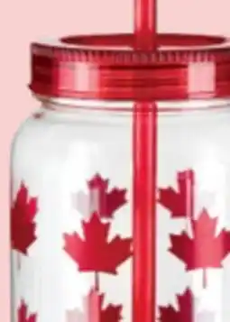 Party City Maple Leaf ScatterPlastic Reusable Mason Cup with Straw, Clear/Red, Maple Leaf offer