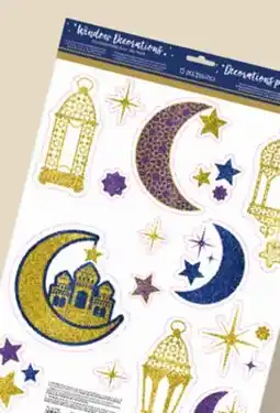 Party City Moon & Stars Wall & Window Cling Decal Decorations, Gold/Blue, 5-in, 15-pk, for Eid offer