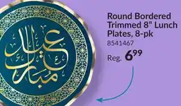Party City Sophistiplate Round Bordered Trimmed Paper Disposable Lunch Plates, Navy/Gold, 8-in, 8-pk offer