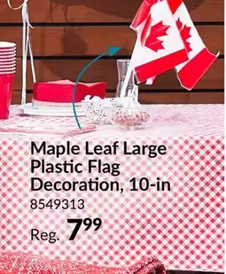 Party City Maple Leaf Large Plastic Flag Decoration, Red/White, 10-in, for Canada Day offer