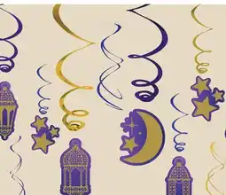 Party City Swirl Hanging Decorations, Purple/Gold, 10-in, 12-pk, for Eid Mubarak/Ramadan offer