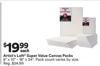 Michaels Artist's Loft Super Value Canvas Packs offer