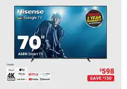 Visions Electronics Hisense A68N Smart TV 70 offer