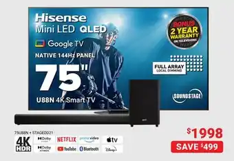 Visions Electronics Hisense U88N 4K Smart TV 75 offer