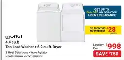 Visions Electronics Moffat 4.4 cu. ft Top Load Washer + 6.2 cu. ft. Dryer offer