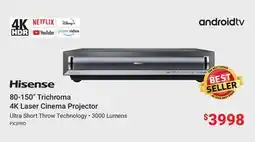 Visions Electronics Hisense 80-150 Trichroma 4K Laser Cinema Projector offer