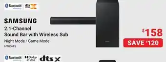 Visions Electronics SAMSUNG 2.1-Channel Sound Bar with Wireless Sub offer