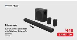 Visions Electronics Hisense 5.1-Ch Atmos Soundbar with Wireless Subwoofer offer