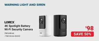 Visions Electronics Lorex 4K Spotlight Battery Wi-Fi Security Camera offer