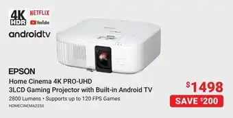 Visions Electronics EPSON Home Cinema 4K PRO-UHD 3LCD Gaming Projector with Built-in Android TV offer