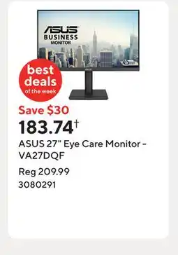 Staples ASUS 27 Eye Care Monitor - VA27DQF offer