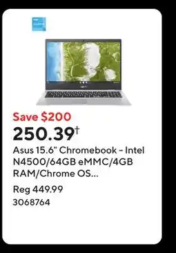 Staples Asus 15.6 Chromebook - Intel N4500/64GB eMMC/4GB RAM/Chrome OS with 3 months of Gemini Advanced offer