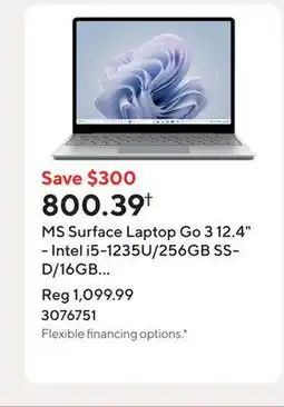 Staples MS Surface Laptop Go 3 12.4 - Intel i5-1235U/256GB SSD/16GB RAM/Touchscreen/Windows 11 Home/Platinum offer