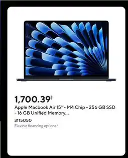 Staples Apple Macbook Air 15 - M4 Chip - 256 GB SSD - 16 GB Unified Memory - Midnight - English offer