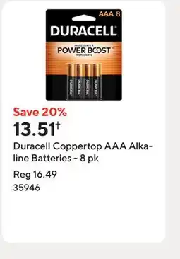 Staples Duracell Coppertop AAA Alkaline Batteries - 8 pk offer