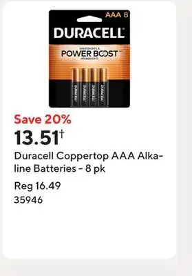 Staples Duracell Coppertop AAA Alkaline Batteries - 8 pk offer