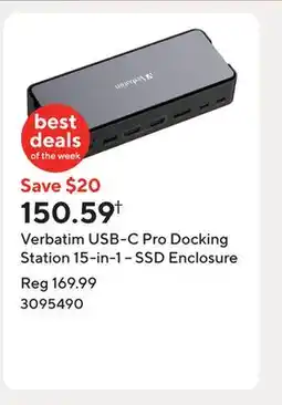 Staples Verbatim USB-C Pro Docking Station 15-in-1 – SSD Enclosure offer