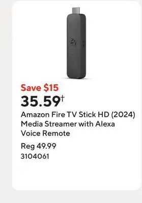 Staples Amazon Fire TV Stick HD (2024) Media Streamer with Alexa Voice Remote offer