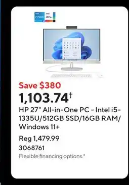 Staples HP 27 All-in-One PC - Intel i5-1335U/512GB SSD/16GB RAM/Windows 11+ offer