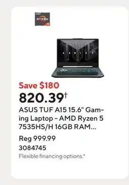 Staples ASUS TUF A15 15.6 Gaming Laptop - AMD Ryzen 5 7535HS/H 16GB RAM 512GB SSD Win 11 Home offer