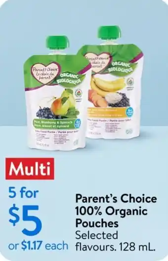 Walmart Parent's choice 100% organic pouches offer