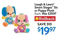 Walmart Laugh & learn smart stages sis or puppy plush offer