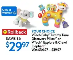 Walmart VTech baby tummy time discovery pillow or VTech explore & crawl elephant offer