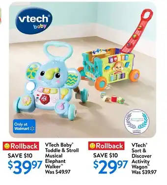 Walmart VTech baby toddle & stroll musical elephant walker offer