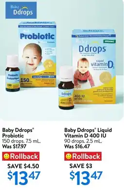 Walmart Baby Ddrops Liquid Vitamin D 400 IU offer