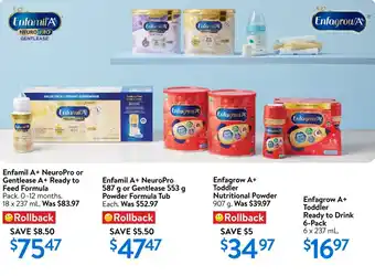 Walmart Enfamil A+ NeuroPro or Gentlease A+ Ready to Feed Formula offer