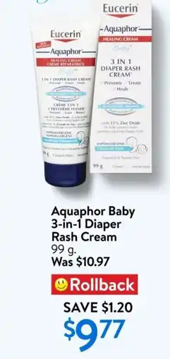 Walmart Aquaphor Baby 3-in-1 Diaper Rash Cream offer