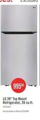 The Brick LG 30 20 Cu. Ft. Top-Mount Refrigerator - White offer