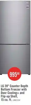 The Brick LG 28 Counter Depth Bottom Freezer with Door Cooling+and Flip-up Shelf, 15 cu offer