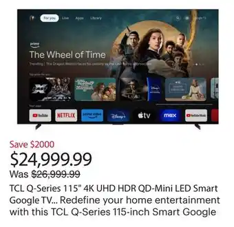 Best Buy TCL Q-Series 115 4K UHD HDR QD-Mini LED Smart Google TV (115QM891G) - 2024 offer
