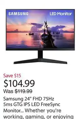 Best Buy Samsung 24 FHD 75Hz 5ms GTG IPS LED FreeSync Monitor (LF24T350FHNXZA) - Dark Blue Grey offer