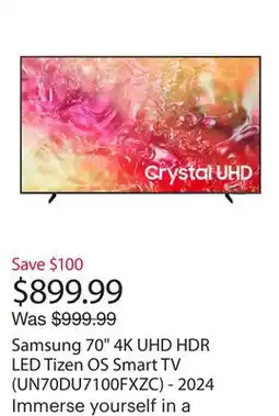 Best Buy Samsung 70 4K UHD HDR LED Tizen OS Smart TV (UN70DU7100FXZC) - 2024 offer