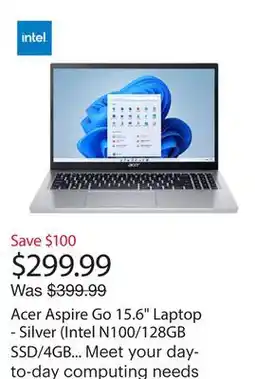 Best Buy Acer Aspire Go 15.6 Laptop - Silver (Intel N100/128GB SSD/4GB RAM/Windows 11) offer