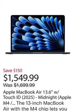 Best Buy Apple MacBook Air 13.6 w/ Touch ID (2025) - Midnight (Apple M4 / 16GB RAM / 512GB SSD) - English offer