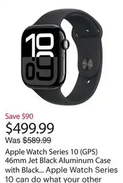 Best Buy Apple Watch Series 10 (GPS) 46mm Jet Black Aluminum Case with Black Sport Band - Medium/Large offer