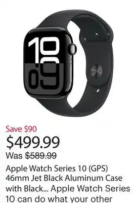 Best Buy Apple Watch Series 10 (GPS) 46mm Jet Black Aluminum Case with Black Sport Band - Medium/Large offer