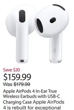 Best Buy Apple AirPods 4 In-Ear True Wireless Earbuds with USB-C Charging Case offer